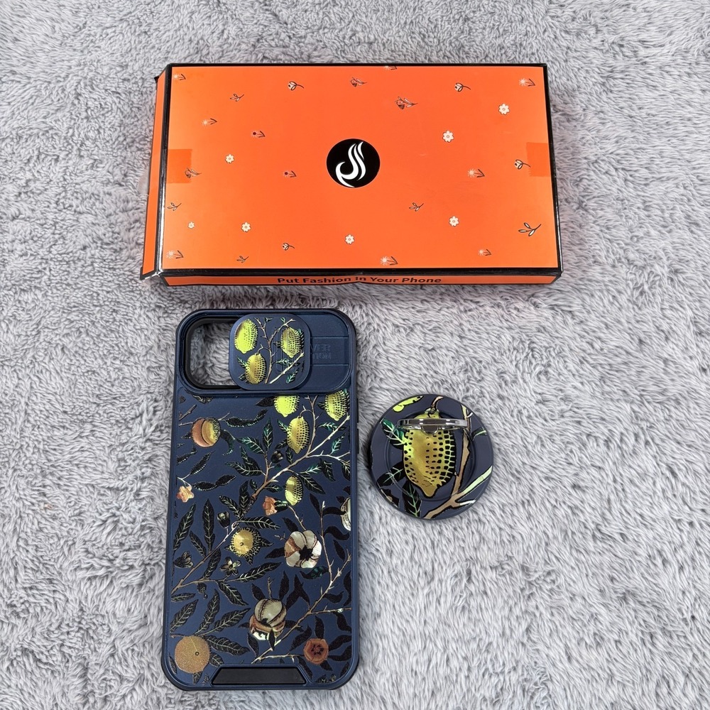 NIB - Floral  iPhone 14 Plus Case w/ Matching Grip Stand – Dark Blue